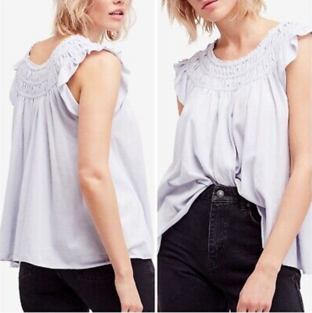 NWT Free People Smocked Off Shoulder Tee in Cloud Size Medium